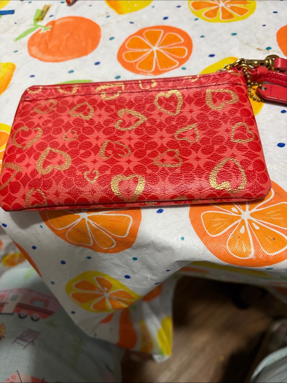 Coach Red Wristlet with Gold Heart Print - Picture 14 of 16
